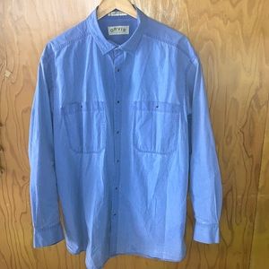 🎣 ORVIS RN70534 Light Blue Vintage Metal Button Snap Work Shirt Size Large 🪵